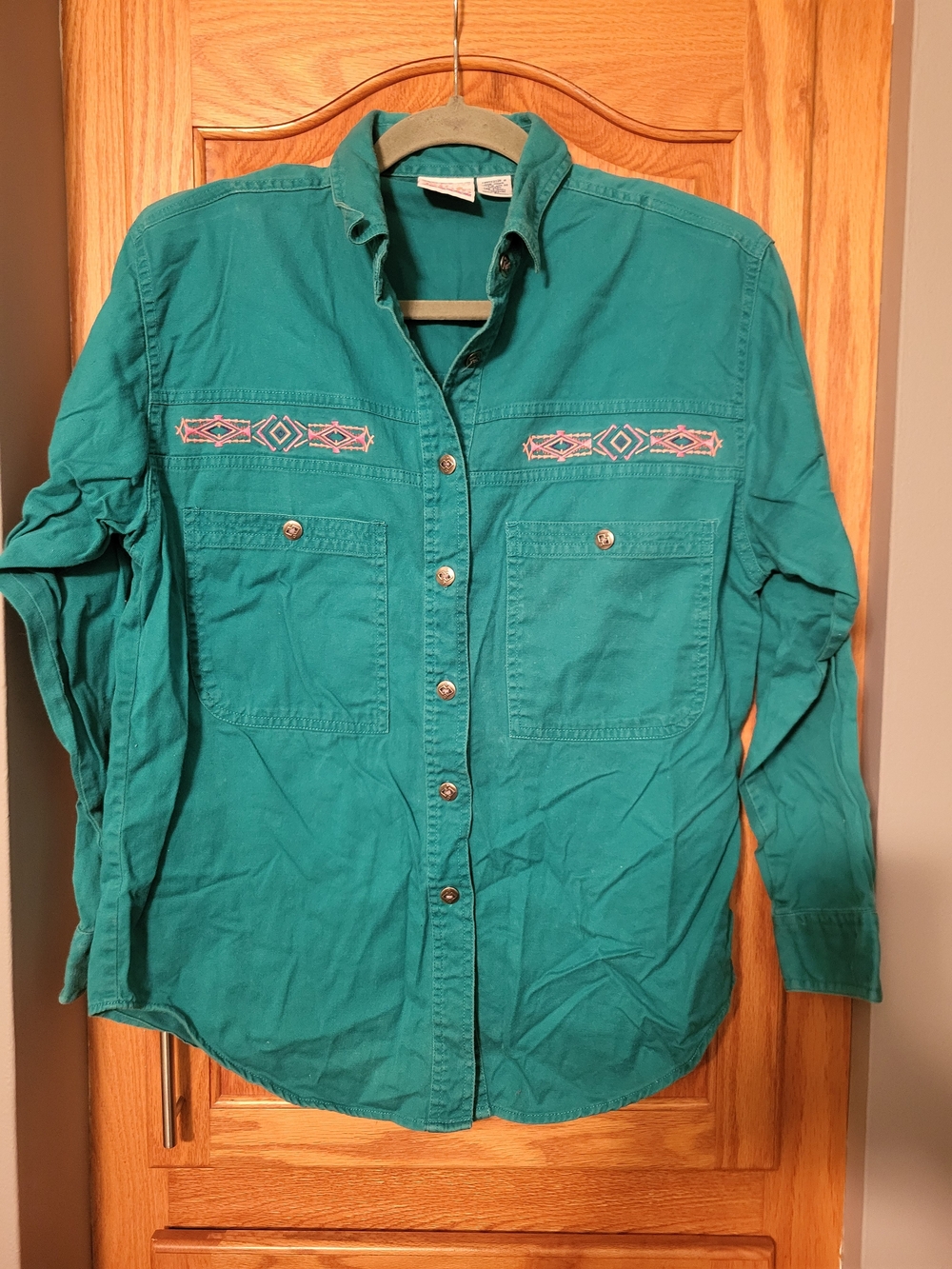Womans Vintage Western Blouse Embroidered Sz Small Padded Shoulder